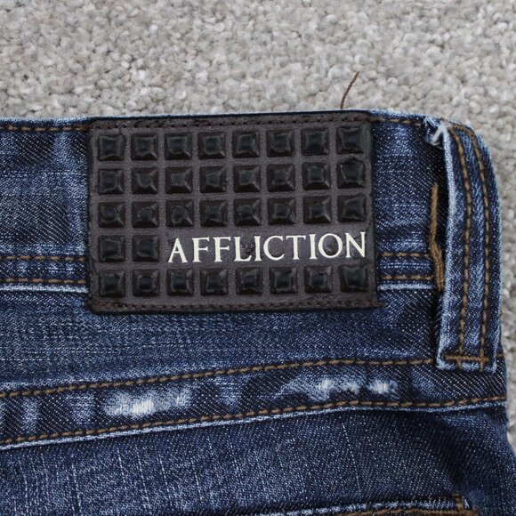 Affliction Cooper Relaxed Boot Jeans Mens 34 Blue Distressed Y2K w/ 30" inseam - Picture 8 of 15